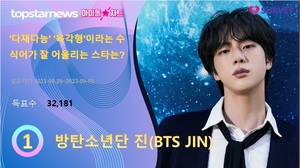 방탄소년단 진, &apos;&apos;다재다능&apos; &apos;육각형&apos;이라는 수식어가 잘 어울리는 스타는?&apos; 아이돌차트폴 1위…송가인·방탄소년단 정국 뒤이어