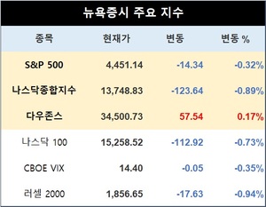 미국 뉴욕증시, 애플 등 기술주 부진 속 혼조…S&P 0.32%↓·나스닥 0.89%↓·다우존스 0.17%↑ 마감