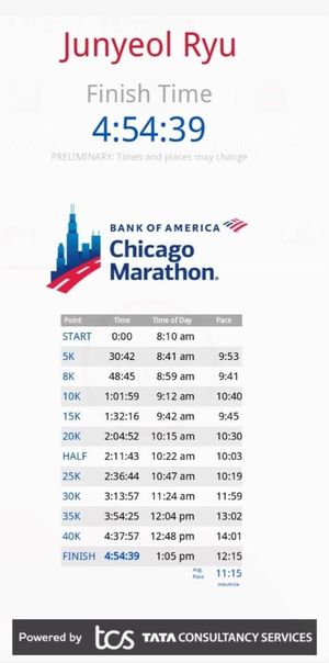 류준열, 美시카고 마라톤 풀코스 완주…4시간 59분 39초
