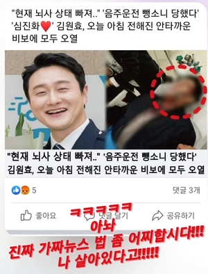 "음주운전 뺑소니 당해 뇌사 상태?"…김원효, 가짜뉴스에 황당 "나 살아있다고"