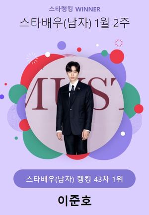 이준호, 11,102표로 1월 2주 스타배우(남자) 1위…김남길·이준기·남궁민·박해진 뒤이어(스타랭킹)