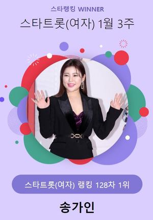 송가인, 35,819표로 1월 3주 스타 트롯(여자) 1위…홍자·김태연 뒤이어(스타랭킹)