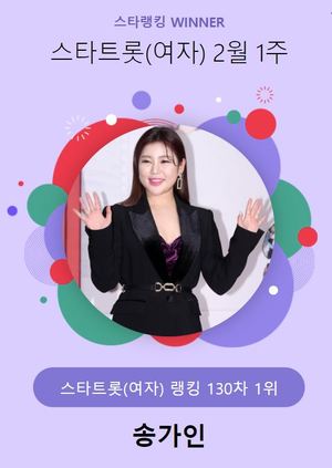 송가인, 35,344표로 2월 1주 스타 트롯(여자) 1위…홍자·김태연 뒤이어(스타랭킹)