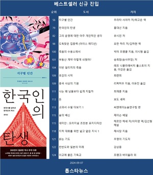 [베스트셀러] &apos;지구별 인간&apos;(무라타 사야카 저/최고은 역), &apos;한국인의 탄생&apos;(홍대선 지음)(9월 7일)