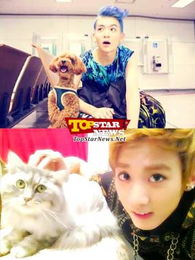 Teen Top uploads a photo of them with an adorable pet dog and cat [KPOP]