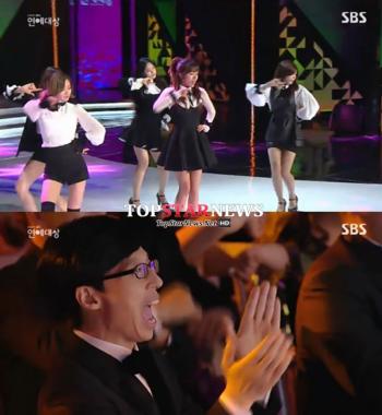 SBS ‘연예대상’ 에이핑크, 유재석도 열광케 만든 ‘LUV’ 무대 선사…‘아빠미소’