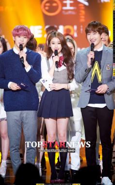 [HD포토] 빅스(VIXX) 홍빈-티아라(T-ara) 지연-슈퍼주니어M 조미, ‘새로운 MC와 함께하는 첫 번째 더 쇼’