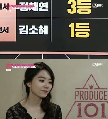 [예능리뷰] ‘프로듀스101’ 김소혜, 정채연-주결경 누르고 ‘보름달’ 조 1등