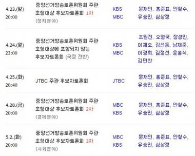 JTBC 대선토론, 25일…‘향후 대통령선거 후보자 토론회 일정’