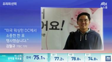 [개표방송] ‘뉴스룸’ 강지영 아나운서, 해외에서 투표한 김필규 기자의 인증샷 공개