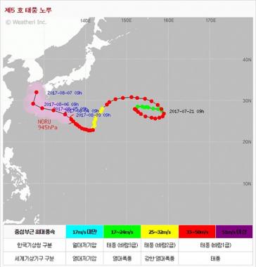 태풍 노루 경로, ‘8’자 그리며 제주도와 일본 향해…4~5일후에나 정확한 분석