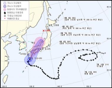한국-중국-일본 기상청의 태풍 노루 경로 비교