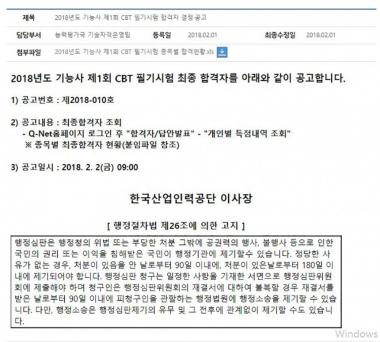 큐넷, 2018년 기능사 제 1회 CBT 필기시험 합격자 공고…총 64개 종목